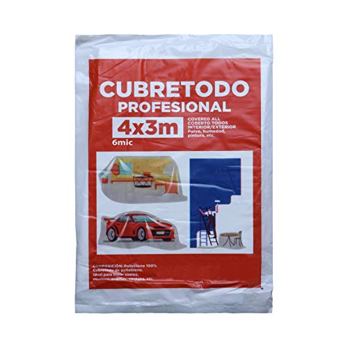 Plástico Cubretodo Protector Multiuso para tapar Suelos, muebles, puertas, ventana Interior y Exterior (4x3 m, 6 Micras básico 1 pieza)