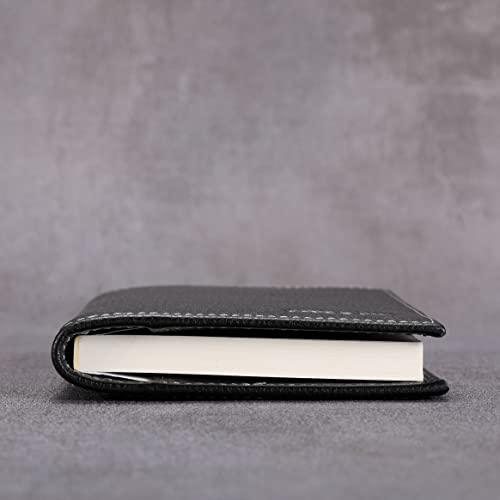 Image of HISCOW Slim Leather Checkbook Cover for Personal Checks, Vintage Black, One Size, Minimalist | Full grain cowhide, transaction register & check book pockets, removable duplicate divider, durable stitching, gifts for men