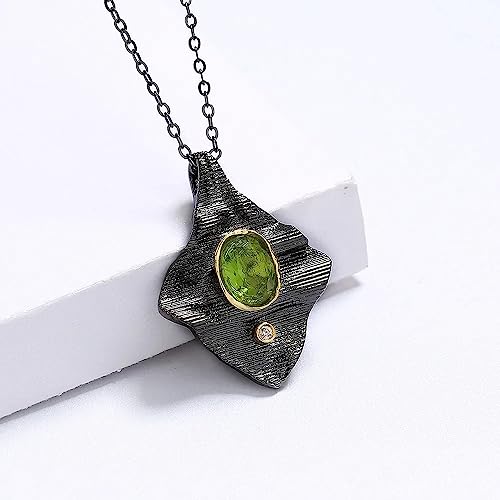 Collier pour femmes irrégulier noir or géométrique pendentif zircon vert chaîne