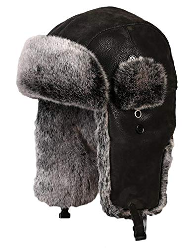 Insun Unisexo Gorros de Aviador Gorro de Cuero Sintético Invierno con Orejeras Anti Viento Impermeable Negro 2 XL Circunferencia del Sombrero 60cm Cover