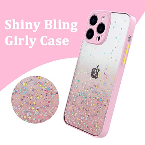 Image of DIZORO Compatible with iPhone 14 Pro Max Case 6.7 inch, Non Moving Glitter Cover for Girls & Women Soft TPU Shockproof Case Anti Scratch Drop Protection Cover|Pink