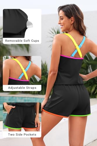 Image of Tempt Me Women Romper One Piece Swimsuits with Short | with Pockets, Modest, Removable cups, Boyleg, Full coverage