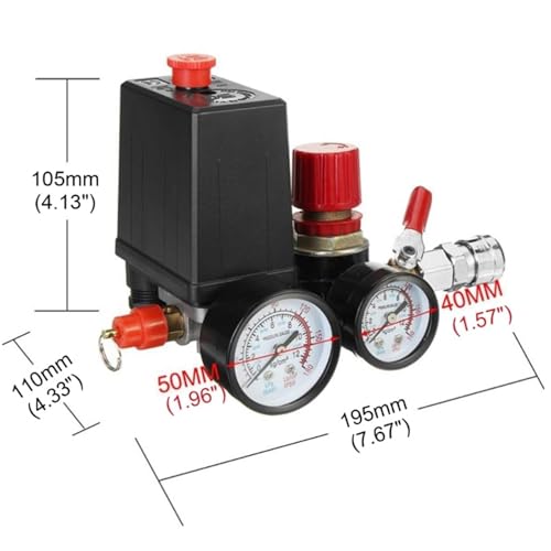 Régulateur compresseur air 90-120PSI avec pressostat et double manomètre