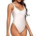Dixperfect Women's Retro 80s/90s Inspired High Cut Low Back One Piece Swimwear Bathing Suits (S, White)