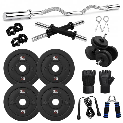 Image of Home Gym Combo, Home Gym Set, Gym Equipment Set, PVC (8-24Kg),Fitness Set, with 3ft Curl Rod + Pair of Dumbbell Rods, Home Gym Kit with Accessories (8)