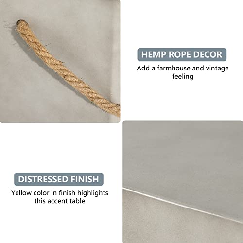 COSIEST Concrete Side Table, Rectangular Outdoor Side Table w Hemp Rope Handles,15\'\'Patio Side Tables End Table, Outdoor Accent Coffe Table for Garden and Patio, Grey