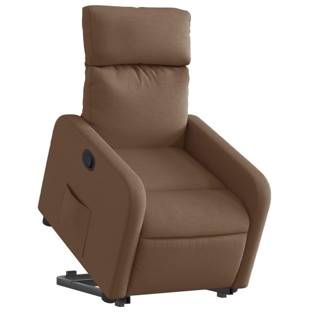 Fotel relaksacyjny z funkcją wspomagania wstawania, brązowy, tapicerka, ergonomiczna regulacja, z podnóżkiem i podłokietnikiem, do salonu, sypialni, biura, relaksu podczas czytania i
