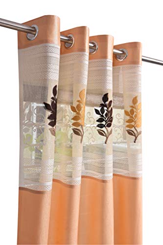 Image of LaVichitra 2 Piece Premium Window Curtain with Floral Net - 6ft, Beige