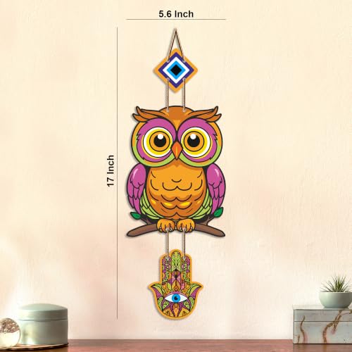 Image of Artvibes Owl Evil Eye Protection Wall Hanging for Home Entrance | Lucky Owl MDF Nazar Battu Decor | Decorative Vastu Wall Art for Bedroom | Office | Balcony & Living Room | Home Accent (WH 8528N)