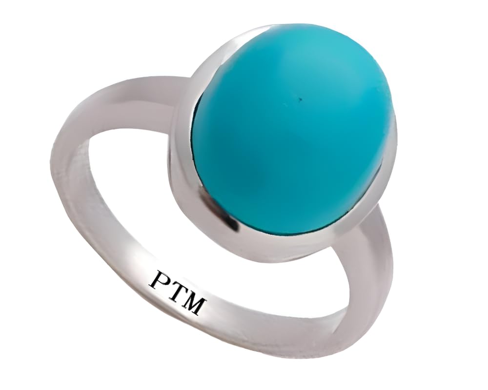 ptm 925 Sterling Silver Firoza/Turquoise 5.25 Ratti or 5 cts Natural Gemstone Bis Hallmark Ring for Men & Women-picture-13