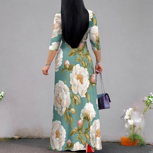 Image of Plus Size Womens Dresses with Sleeves Spring Floral Maxi Dresses Casual Long Sleeve Sundress