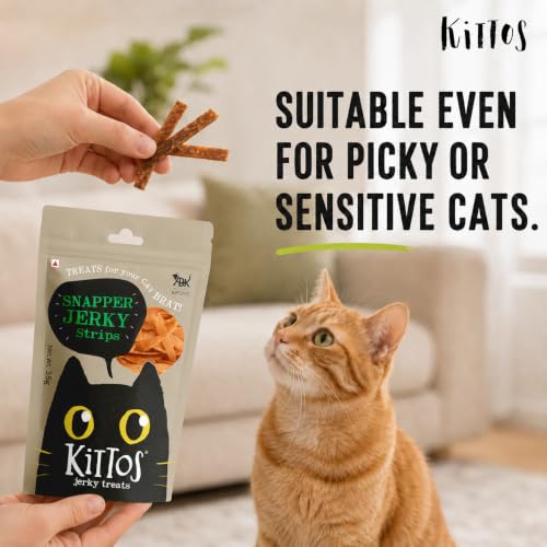 Image of Kittos Cat Treats Multi-Flavour Pack High Protein Cat Snacks with Chicken Salmon Rings Tuna Jerky & Snapper Jerky Strips Pack of 4 35g Each Healthy Training Treats
