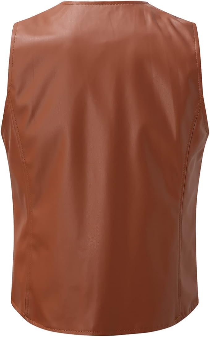 Men's genuine Leather Vest, Casual Western Motorcycle Vest, V-Neck Leather Waistcoat, Classic Cowboy Coat Vest