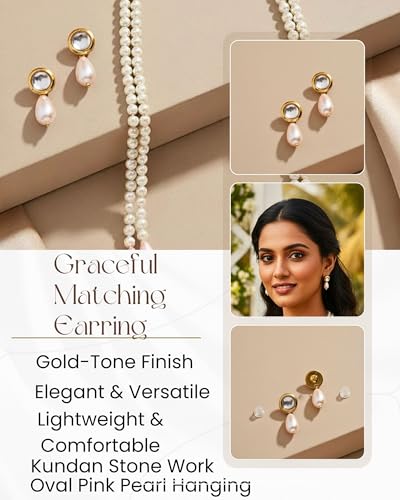 Image of Mansiyaorange Double Layered Glass Pearl Mala Neckalce with Kundan Earrings Jewelry Set