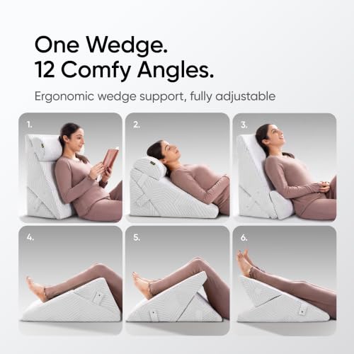 Image of Frido Adjustable Wedge Max Cushion with Cooling Cover, 12-Way Adjustable Pregnancy Pillow & Leg Elevation Pillow, Relieves Neck & Back Pain, Great for Reading, Sleeping & Relaxing | White & Grey