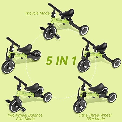 XJD 5 in 1 Toddler Balance Bike Kids Trike for 1-3 Years Old Boys Girls 3 Wheel Kids Tricycles Baby First Bike Indoor Outdoor Birthday Gifts for Toddlers(Green)