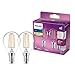 Philips ampoule LED Sphérique E14 40W Blanc Chaud Claire, Verre, Lot de 2