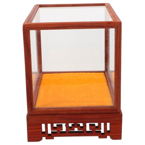 Toyvian Boîte d'Exposition en Verre Transparent avec Base en Bois Massif Dimensions 19X14X14 CM Vitrine Décorative Multifonctionnelle pour Collection de Figurines et Objets d'Art