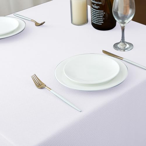 image for Biscaynebay Textured Fabric Tablecloths 52x70 Inches Rectangular, Whit