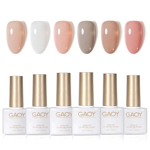 Image of GAOY Jelly White Pink Gel Nail Polish Set, 6 Transparent Colors Sheer Nude Brown, Soak Off UV Light Cure Gel Polish Kit for Nail Art DIY at Home