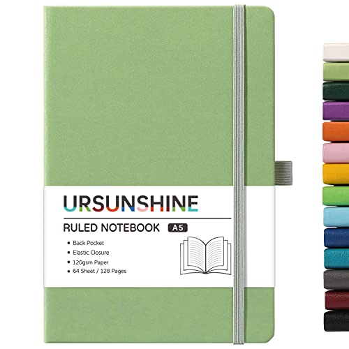 Ruled Notebook/Journal - Classic Lined Journal/Notebook, 5.3'' x 8.26'', Hardcover with Thick Paper, Banded + Pen Holder +Inner Pocket - Light Green