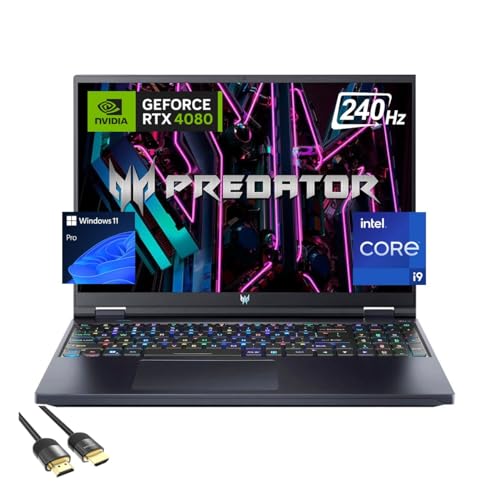 acer Predator Helios Gaming Laptop, 16″ 240Hz WQXGA Display, Core i9-13900HX (Up to 5.40 GHz), GeForce RTX 4080, 16GB DDR5, 2TB NVMe 4.0, RGB Backlit KB, TB 4, WiFi 6E, PDG HDMI, Win 11 Pro