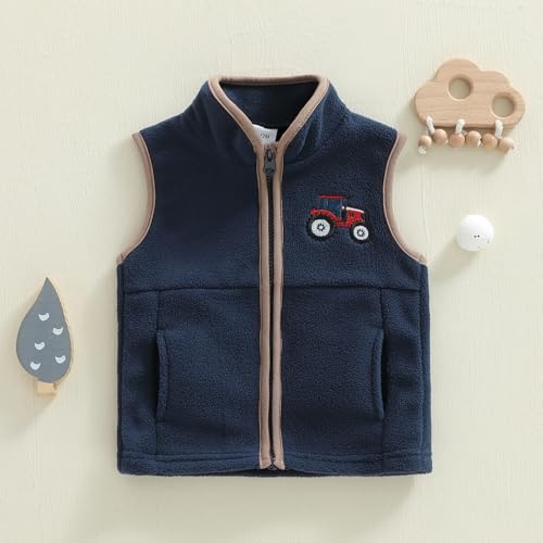 Image of Toddler Baby Boy Fleece Outerwear Vests Sleeveless Zipper Jacket Solid Color Vest Coat Spring Fall Winter Clothes