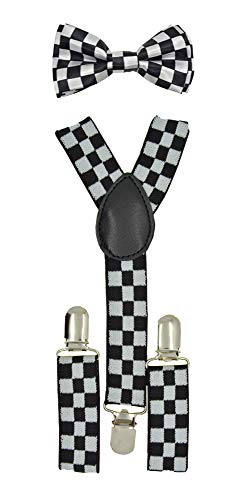 CUTE Baby Toddler Kids Children Boys Checker Elastic Suspender White/Black Bow Tie Set