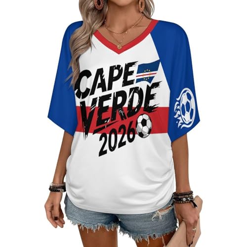 Cape Verde Jersey 2026 World Soccer Cup Shirt for Women Soccer Game Jersey Oversized Tee Shirts Casual Loose V Neck Short Sleeve Tops Football Team Fans Clothes Outfits Medium