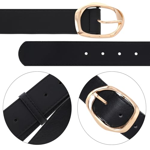 hoyuwak Women's PU Leather Belt with Gold Buckle - 1.5inches Wide, 40.5inches Long - Stylish Black Belt for Women, Jeans, Pants, Dresses & Coats | Fashion Belts for Women2