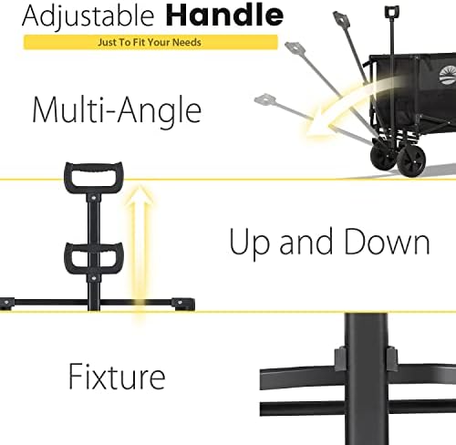 Sekey Folding Wagon with 220LBS Large Capacity,Heavy Duty Beach Wagon Cart on Big All-terrain Wheels,Collapsible Trolley Cart with Adjustable Handle & Drink Holders.Black