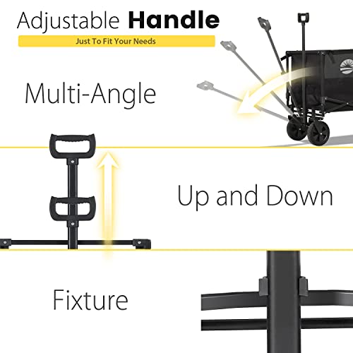 Sekey Collapsible Foldable Wagon With 220Lbs Weight Capacity, Heavy Duty Folding Utility Garden Cart With Big All-Terrain Beach Wheels & Drink Holders. Black #TOP5