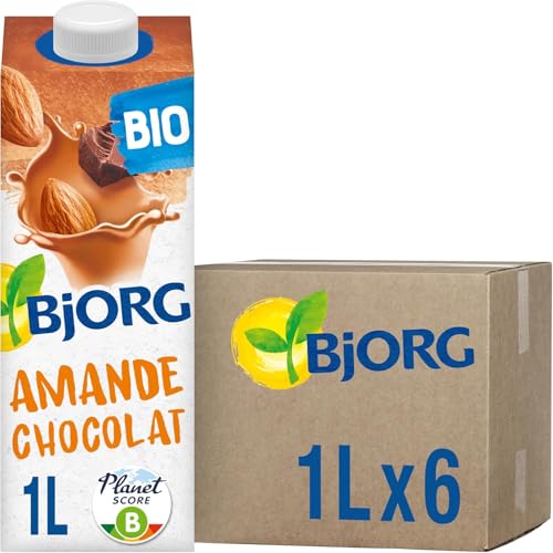 BJORG - Lait d'Amande Chocolat - Lait Végétal Bio - Pauvre en Acides Gras Saturés - 1 L x 6