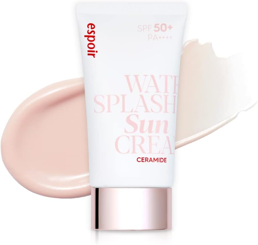 Espoir Water Splash Sun Cream Ceramide 2 oz | Moisturizing Barrier with CeramideNP Peptide | Tinted Sun Block | Excellent Coverage | Substitute Sunscreen for BB Cream | Korean Base Makeup