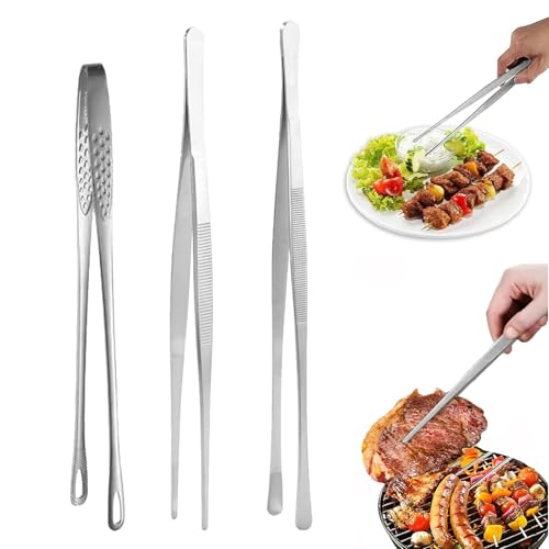 3 Stück Kochpinzette Edelstahl Set,küchenpinzette,kochpinzette,grillpinzette,grillzange edelstahl,Profi Fleischpinzette als Küchenhelfer,für Küchen Grillen Kochen, Perfekt zum Familienfeiern - 30cm &