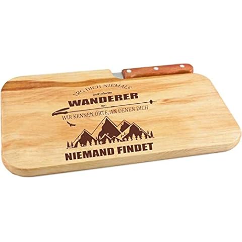 Beschdstoff/Schneidebrett mit Messer und Branding/Wanderer/Größe 26 x 15 x 12 cm Holz Brettchen Cover