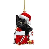 Black Cat Halloween Ornaments, Cute Cat Christmas, Xmas Ornaments, Christmas Tree Hanging, Tree Topper Ornaments (1, Cat Red Hat)
