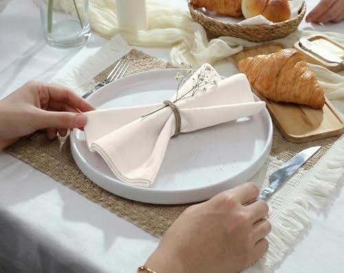 Image of Ruvanti Cloth Napkins Set of 12, Cotton Enrich 18 inchx18 inch - Natural