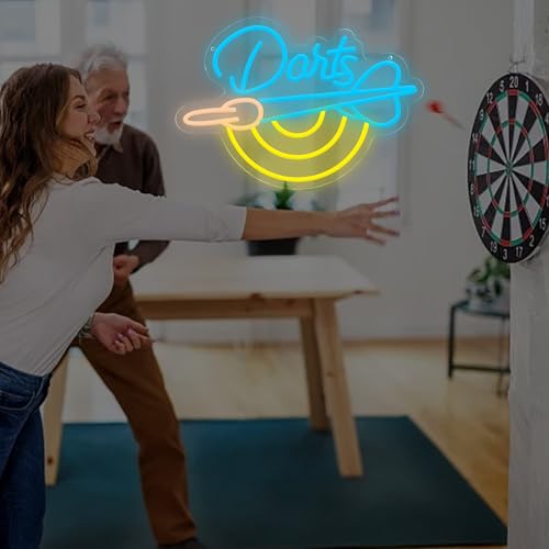 Image of Darts Neon Sign LED Neon Lights for Bar Wall Decor, Game Room, Pub, Sports Bar, Man Cave Party Decoration, Dartboard Neon Light Sign Gift for Players and Friends