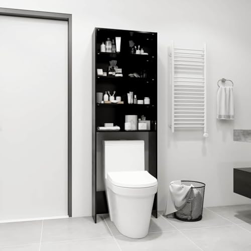 Frdhee Juego de muebles de baño, armario para lavadora, color negro, 64 x 24 x 190 cm, armario bajo lavabo para lavadoras y secadoras, apto
