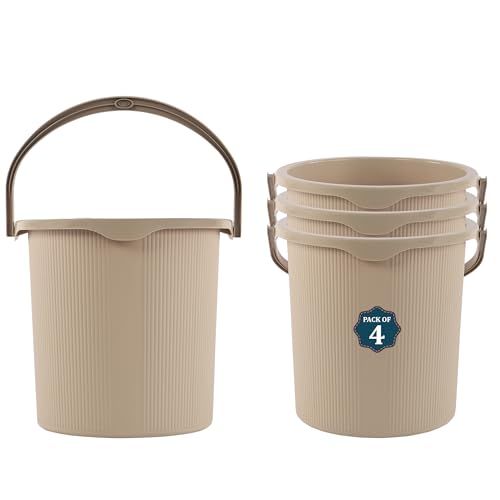 Image of Kuber Industries 4 Pcs Plastic 25 Ltr Bucket for Bathroom | Sturdy and Easy Grip Handle | Big Bucket for Bathing | Magnite 25 | Cream