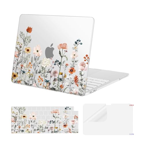 MOSISO Etui kompatybilne z MacBook Neo 13", pokrowiec model A3404, wersja 2026, z chipem A18 Pro, kwiaty ogród twarde etui odporne na zarysowania i klawiaturę oraz folię ochronną, przezroczyste