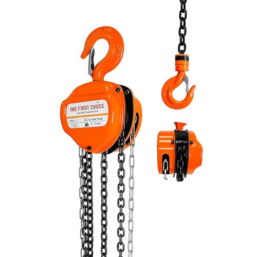 Image of Manual Chain Block, 1 Ton Capacity, 3 Meter Lift, G80 Chain, Single Fall, Heavy Duty Manual Hoist for Industrial Lifting
