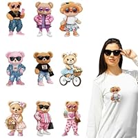 arricraft 9 Sheets Trendy Bears Iron on Stickers, Sunglasses Teddy Bears Print Transfer Stickers Decals for DIY T-Shirt Jeans Backpacks Families Clothing Hat Decoration Applique