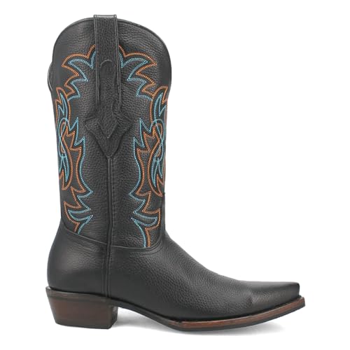 Dingo Mens Gold Rush Leather Embroidered Snip Toe Casual Boots Mid Calf - Black