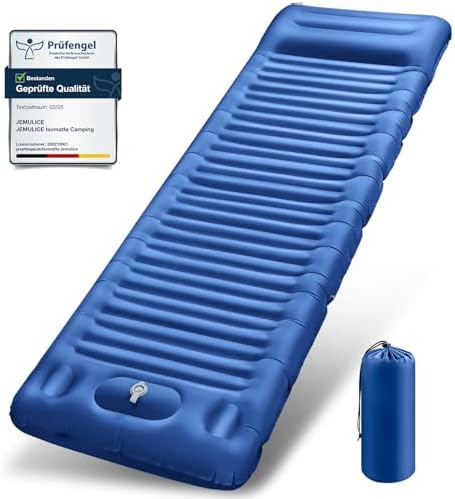 JEMULICE Isomatte Camping, 12CM Ultradicke Camping Luftmatratze mit Fußpumpe, Aufblasbare Matratze Kleines Packmaß, Ultraleichte Wasserdicht Outdoor Campingmatte Schlafmatte für Wandern, Zelt - Blau