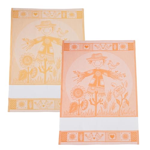 Paños para cocina de jacquard con tela Aida para bordar en color naranja y amarillo 2