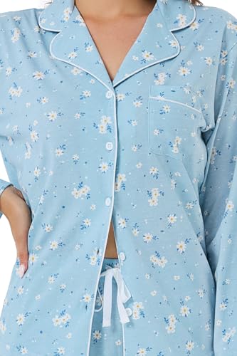 Image of LUBOT 100% Cotton Pajamas for Women Pajama Set 2 Piece PJ Sleepwear Set Soft Ladies Button Knit Long Sleeve Loungewear XS-XXL