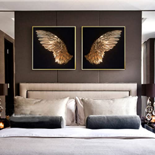 Affiches de salon plumes d'or abstrait et décoration murale géométrique