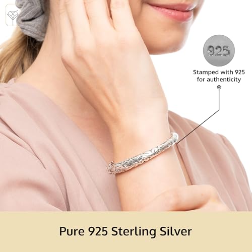 MAX + STONE Lightweight Hollow 925 Sterling Silver Bangle Bracelet for Women | 7 Inch Silver Bracelets with Hinged Clasp | Anti-tarnishing Hypoallergenic Silver Bangles for Women2